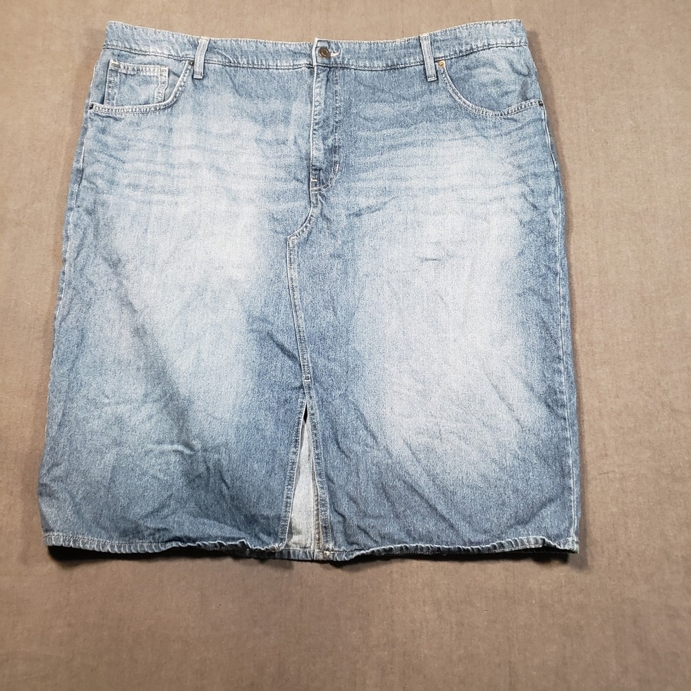 Terra & Sky Denim Skirt Womens 24W Light Blue Front Slit Midi 5-Pocket Classic